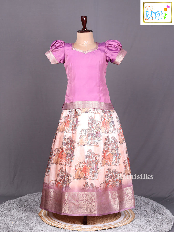 Elegant Pink & Cream Art Silk Pavadai Set