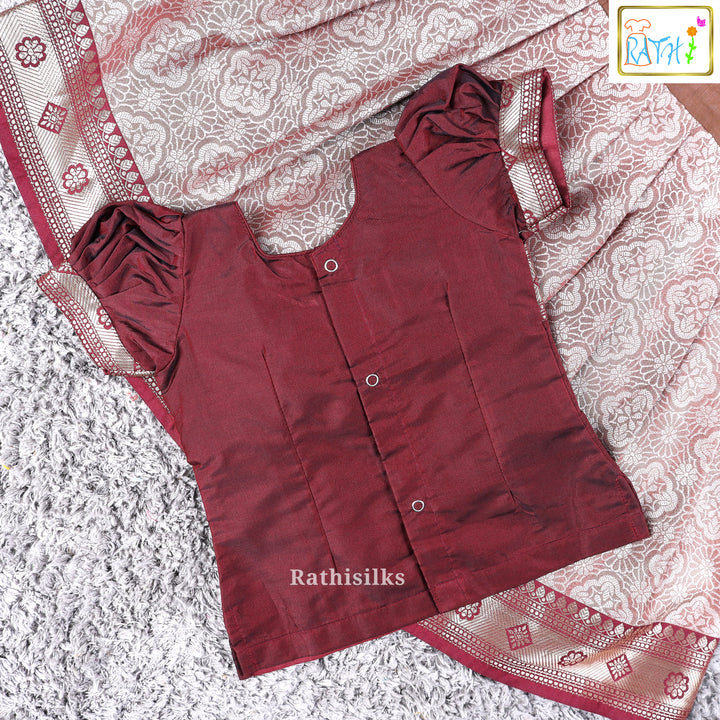 Maroon Art Silk Pattu Pavadai Set for Girls