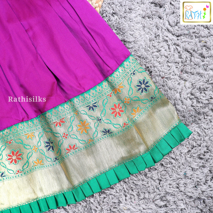 Elegant Green & Purple Art Silk Pavadai Set