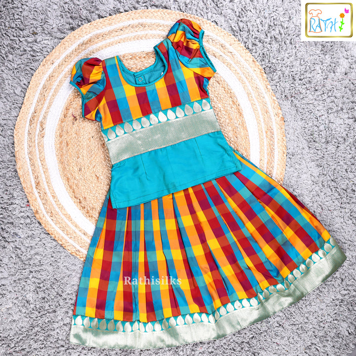 Vibrant Multicolor Checked Art Silk Pavadai Set