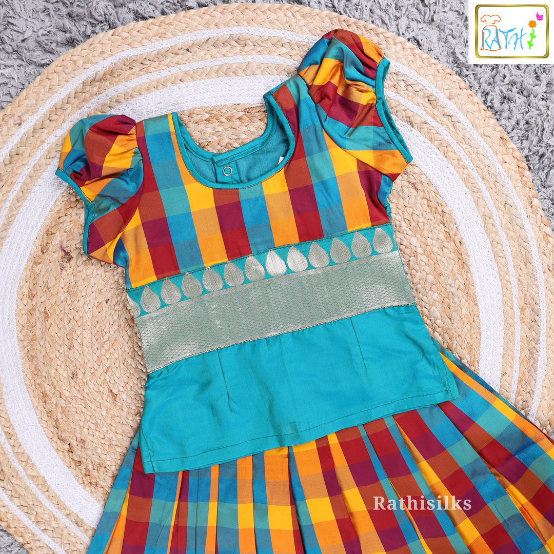 Vibrant Multicolor Checked Art Silk Pavadai Set