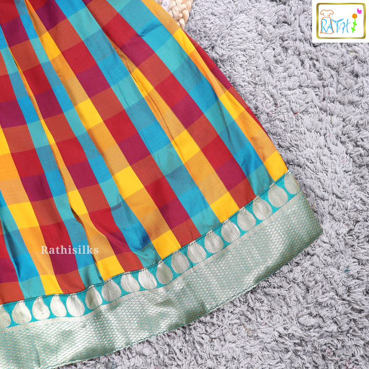 Vibrant Multicolor Checked Art Silk Pavadai Set