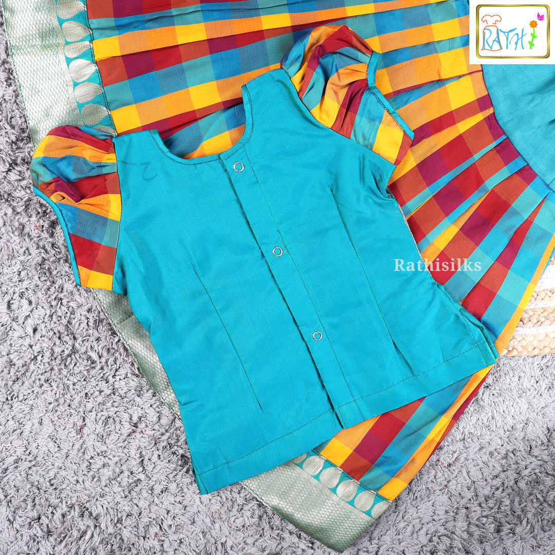 Vibrant Multicolor Checked Art Silk Pavadai Set