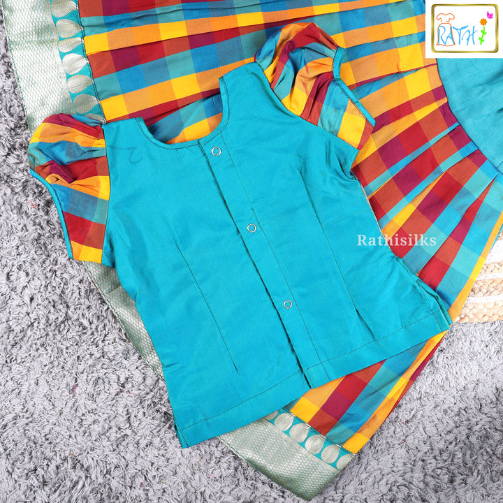 Vibrant Multicolor Checked Art Silk Pavadai Set