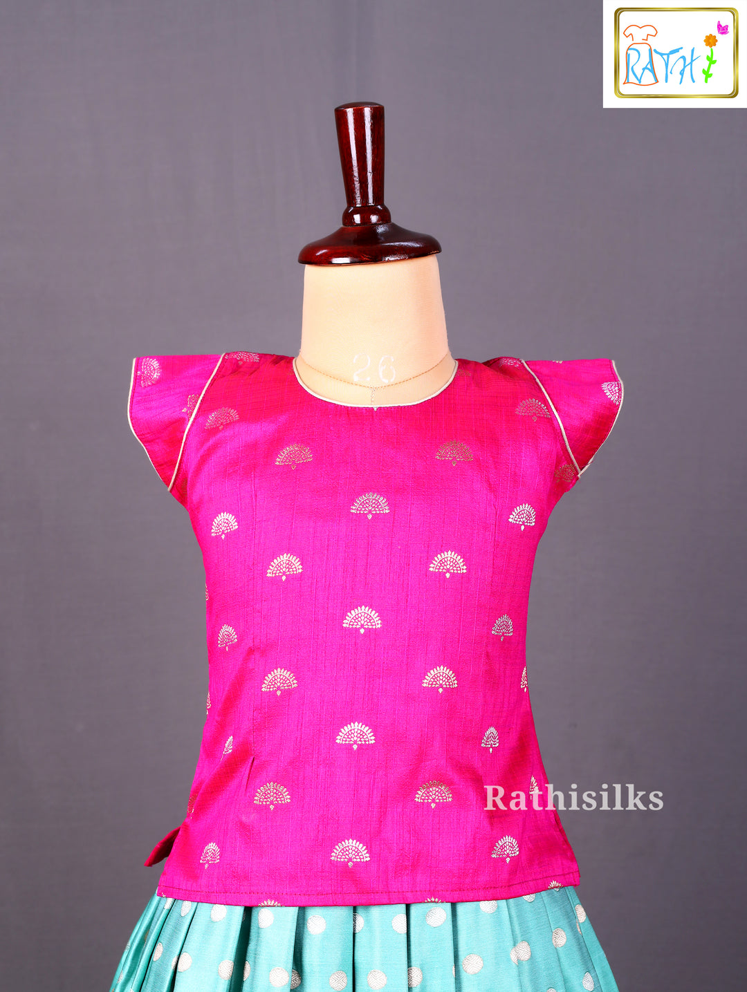 Elegant Pink & Aqua Art Silk Pavadai Set