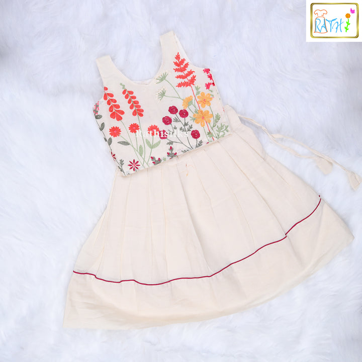 Designer Cream Cotton Pavadai Set