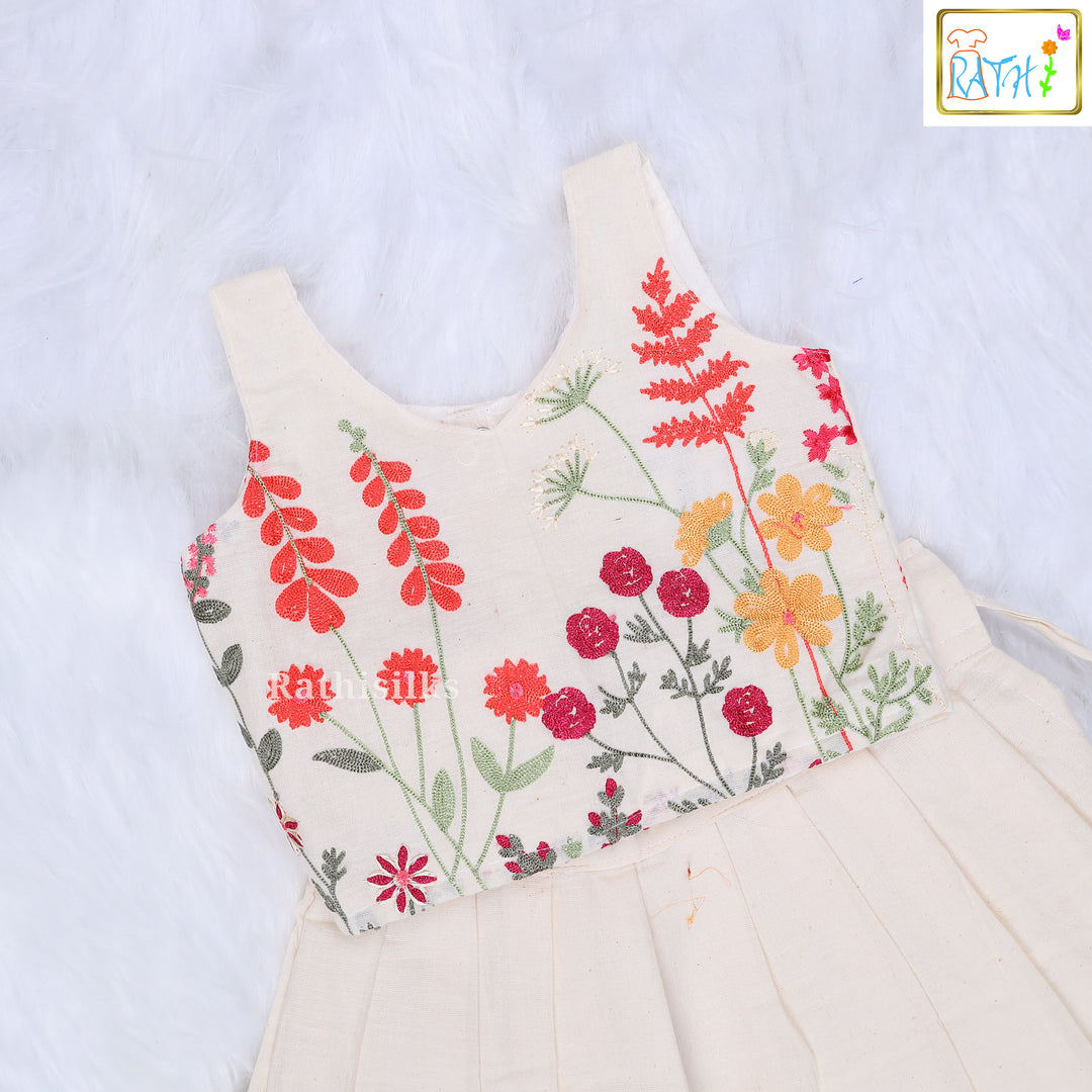 Designer Cream Cotton Pavadai Set