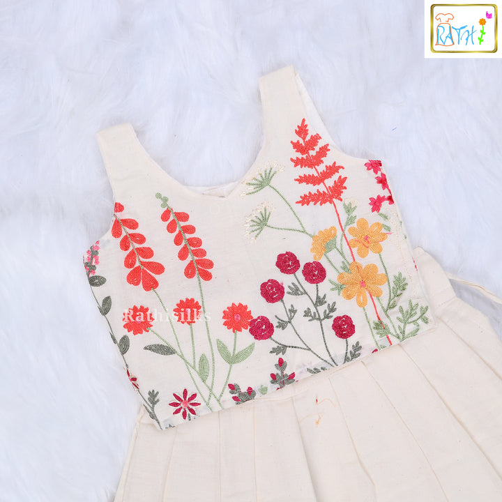 Designer Cream Cotton Pavadai Set