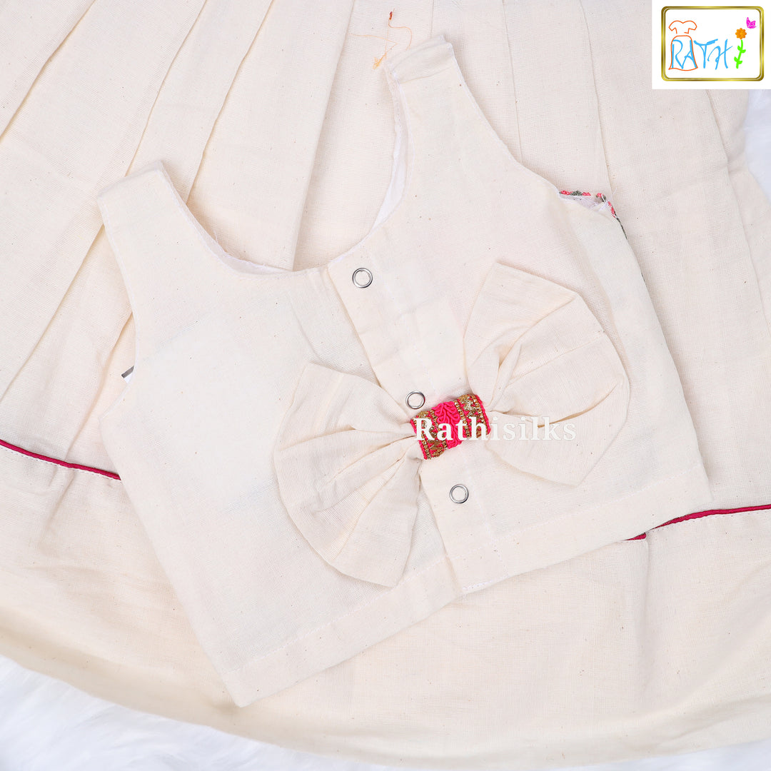 Designer Cream Cotton Pavadai Set