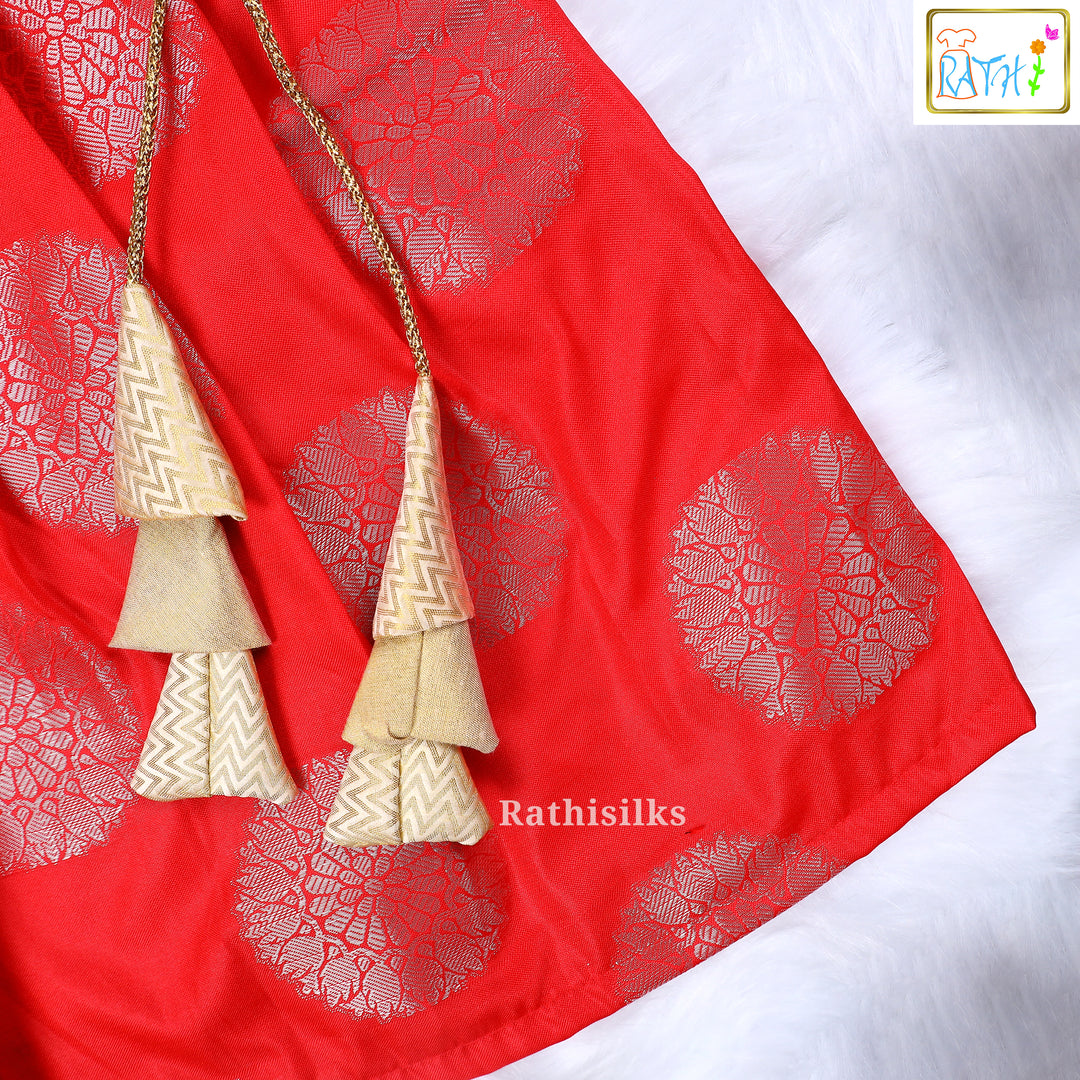 Designer Sandal Top with Red Art Silk Pavadai Set