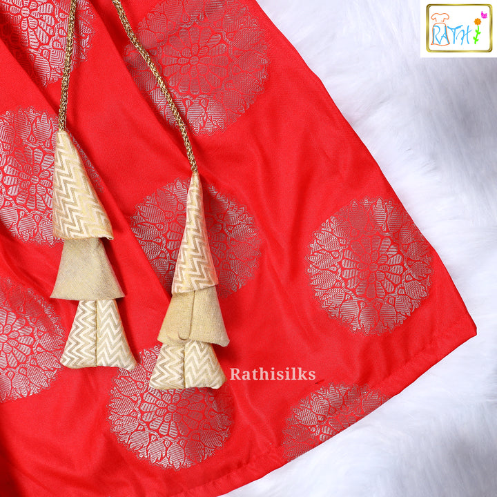 Designer Sandal Top with Red Art Silk Pavadai Set