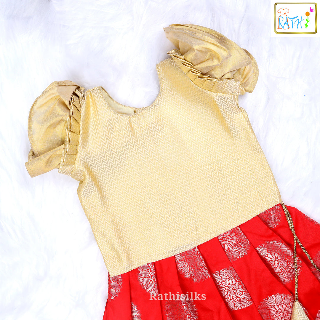 Designer Sandal Top with Red Art Silk Pavadai Set