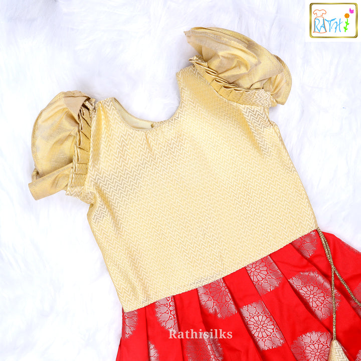 Designer Sandal Top with Red Art Silk Pavadai Set