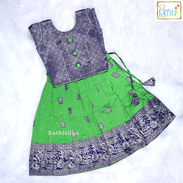 Green & Navy Art Silk Pavadai Set