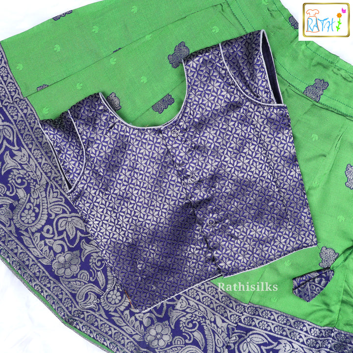 Green & Navy Art Silk Pavadai Set
