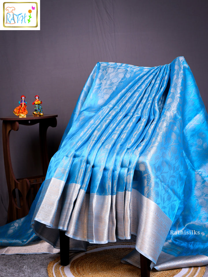 Synthetic Tissue Saree with Elegant Silver Border