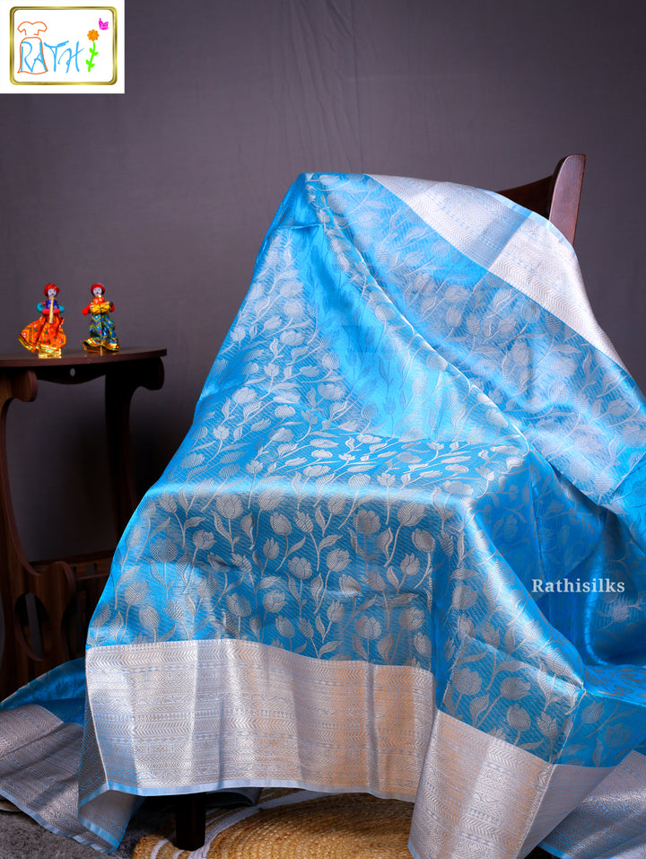 Synthetic Tissue Saree with Elegant Silver Border
