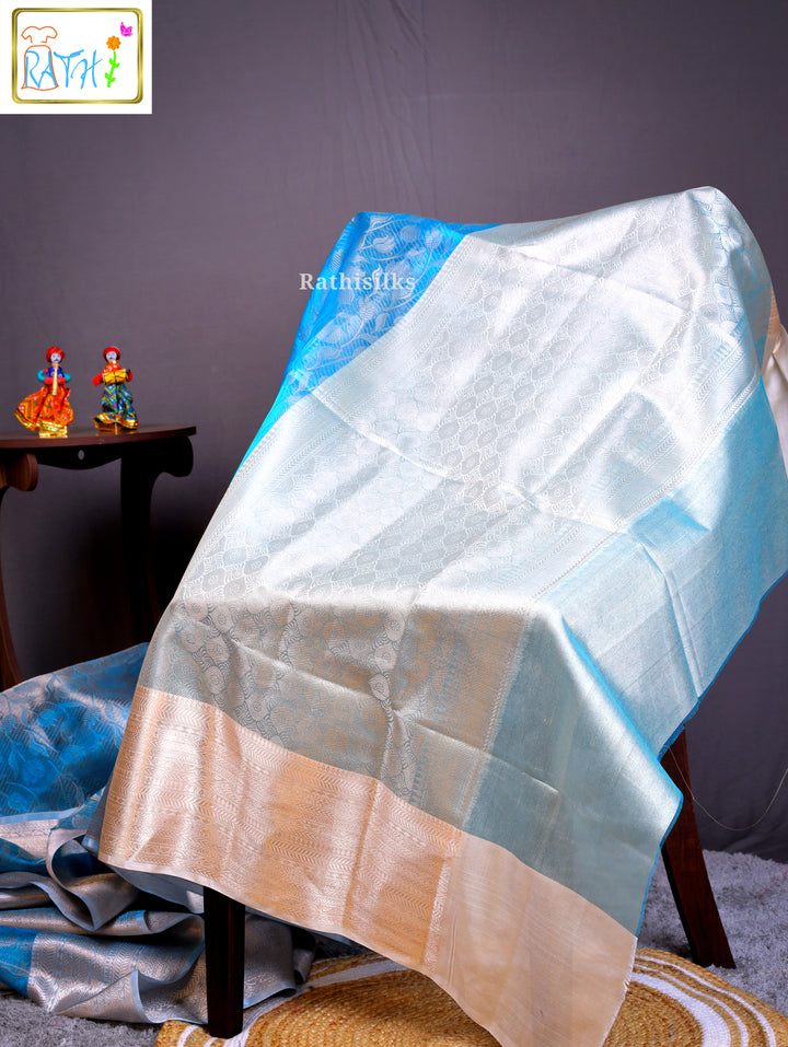 Synthetic Tissue Saree with Elegant Silver Border