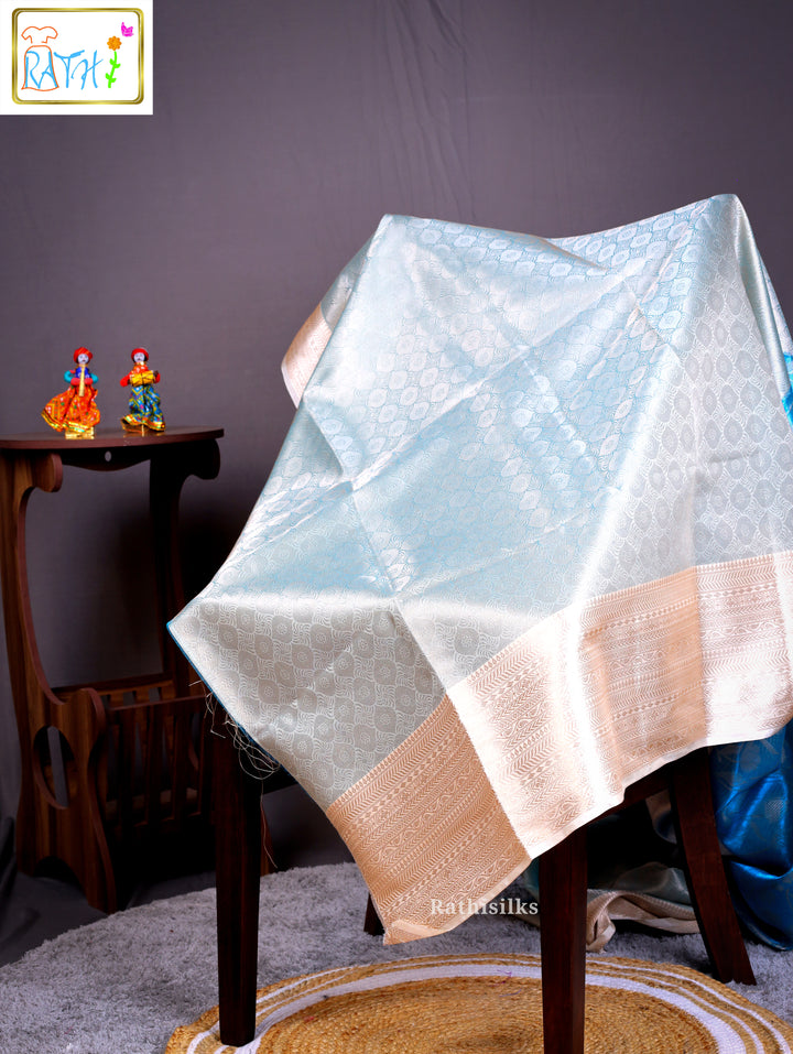 Synthetic Tissue Saree with Elegant Silver Border