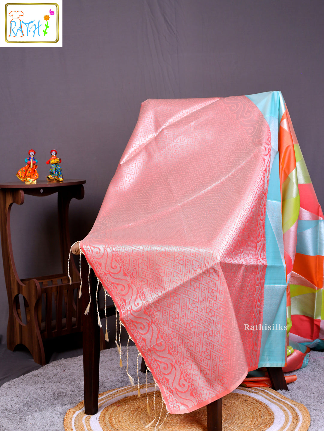 Art Silk Saree with Multicolor Geometric Design
