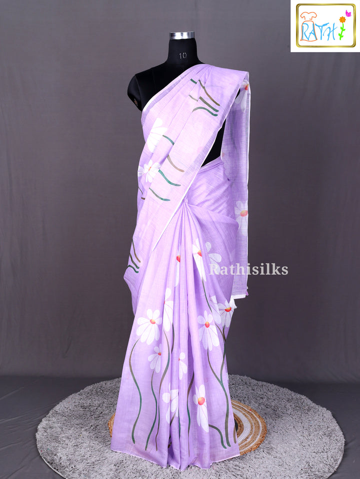 Lavender Linen Cotton Printed Saree