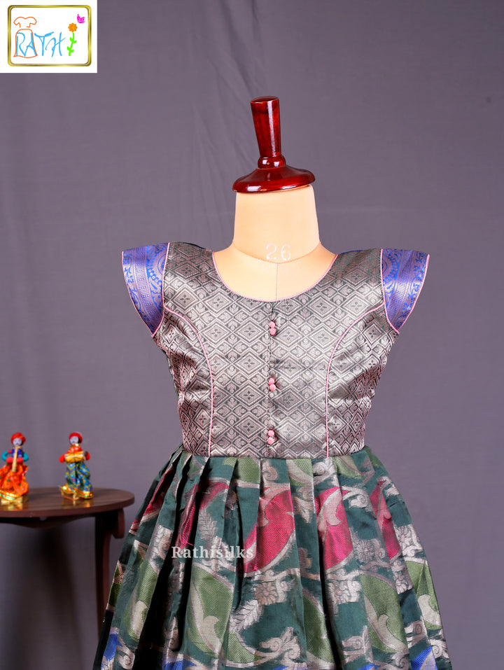 Elegant Green & Blue Brocade Frock