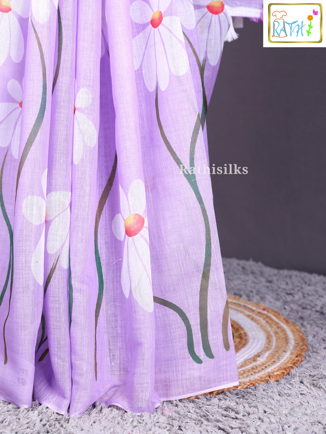 Lavender Linen Cotton Printed Saree