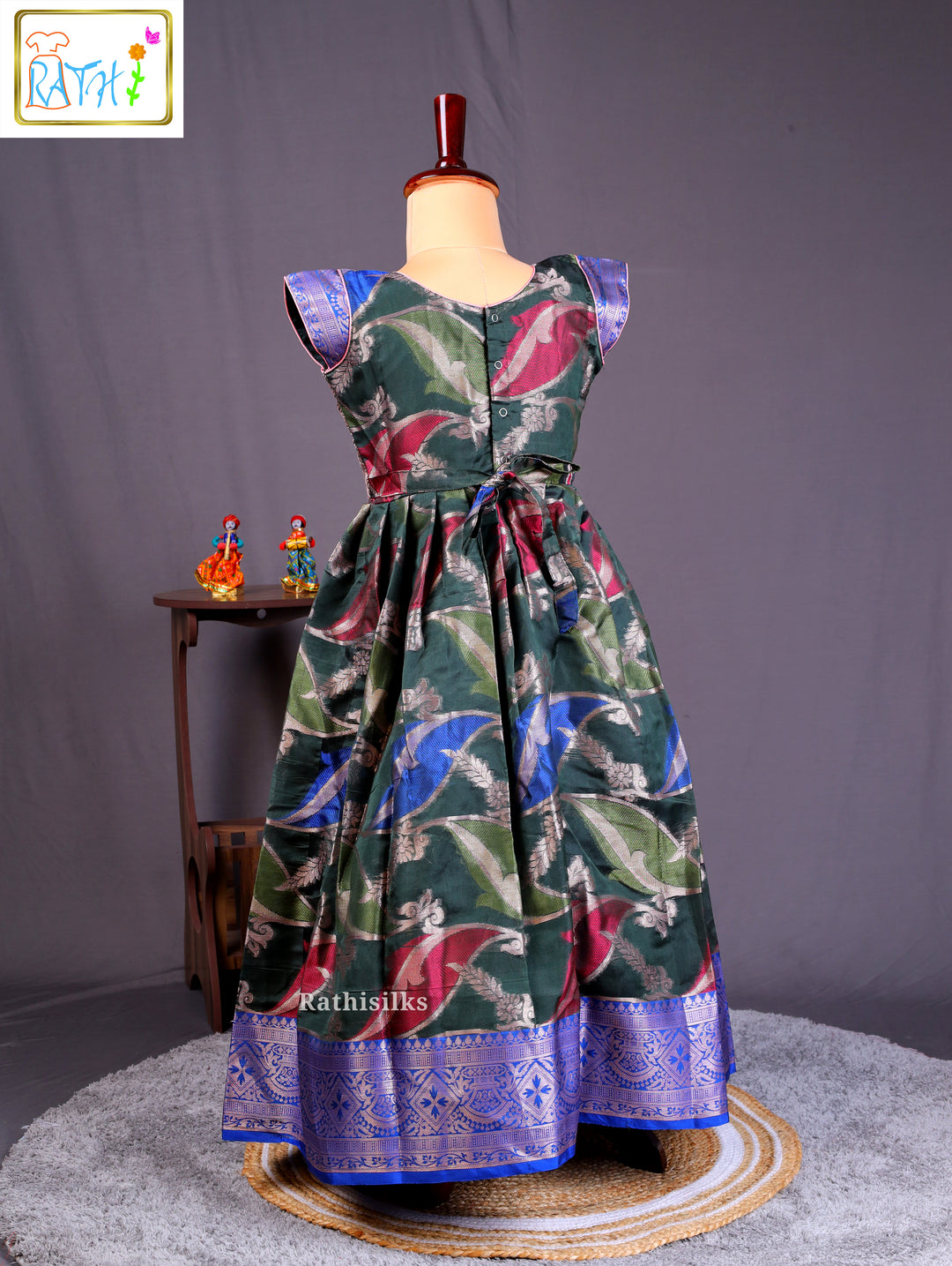 Elegant Green & Blue Brocade Frock