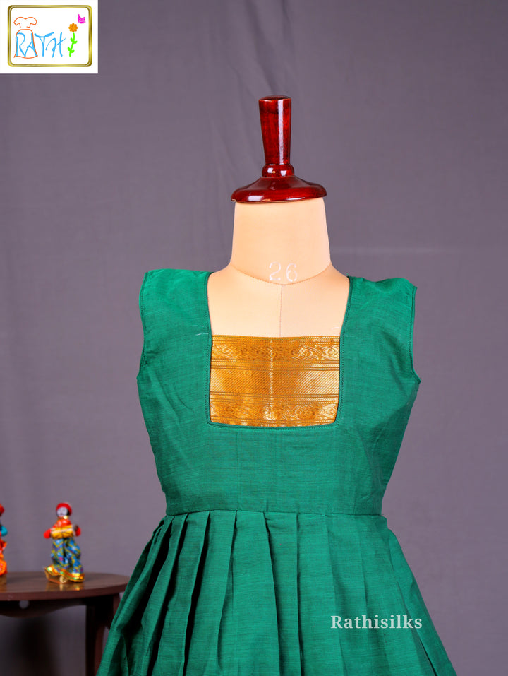 Elegant Green & Gold Cotton Frock