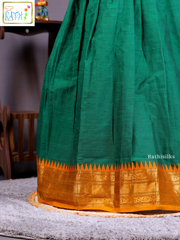 Elegant Green & Gold Cotton Frock