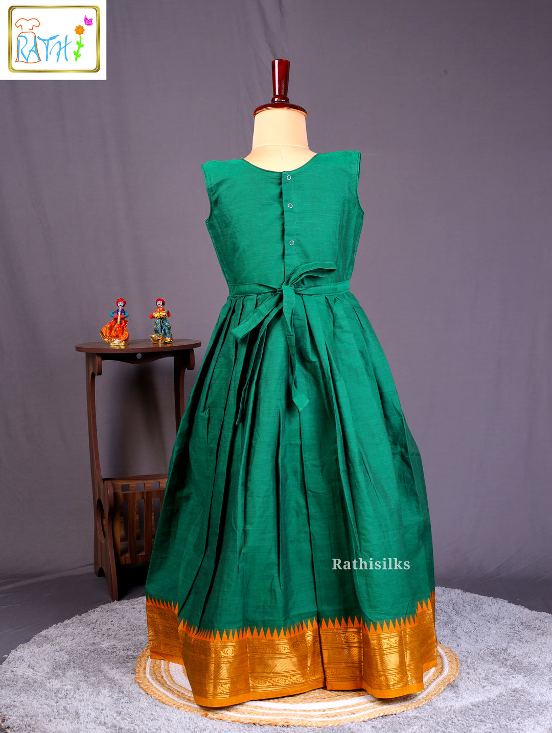 Elegant Green & Gold Cotton Frock