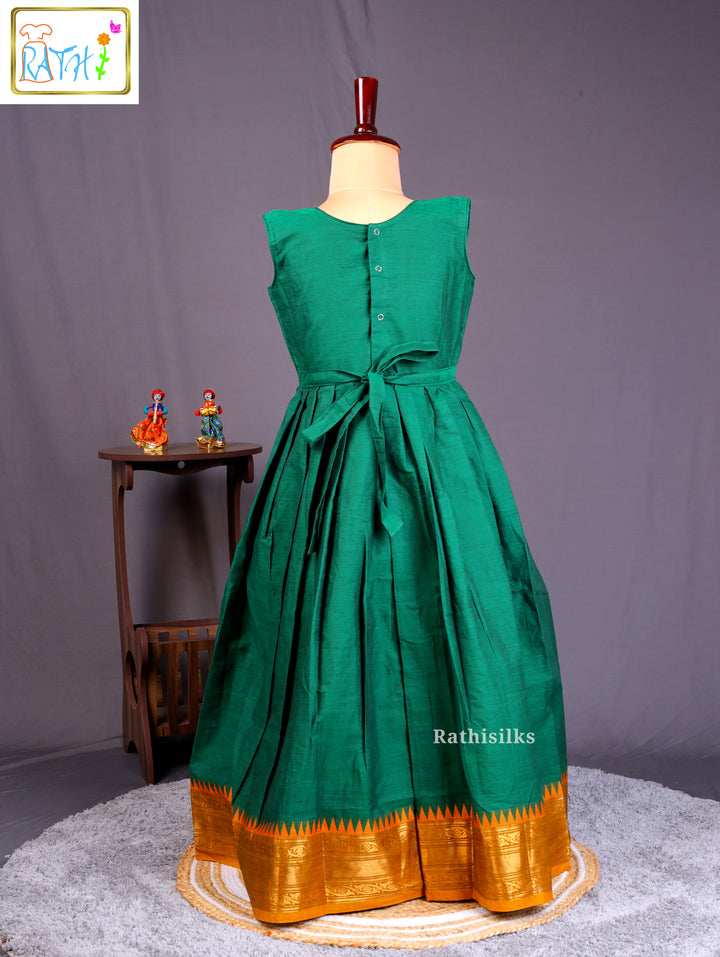 Elegant Green & Gold Cotton Frock