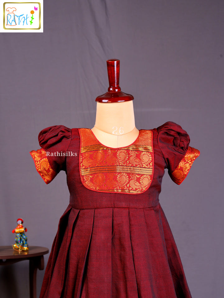 Elegant Maroon Narayanpet Cotton Frock