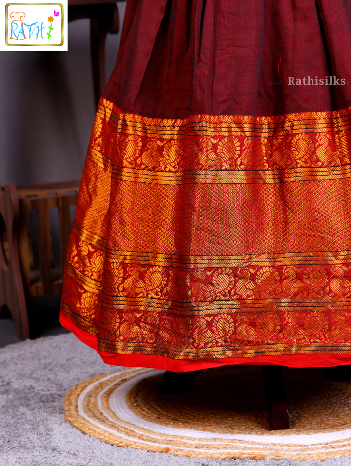 Elegant Maroon Narayanpet Cotton Frock