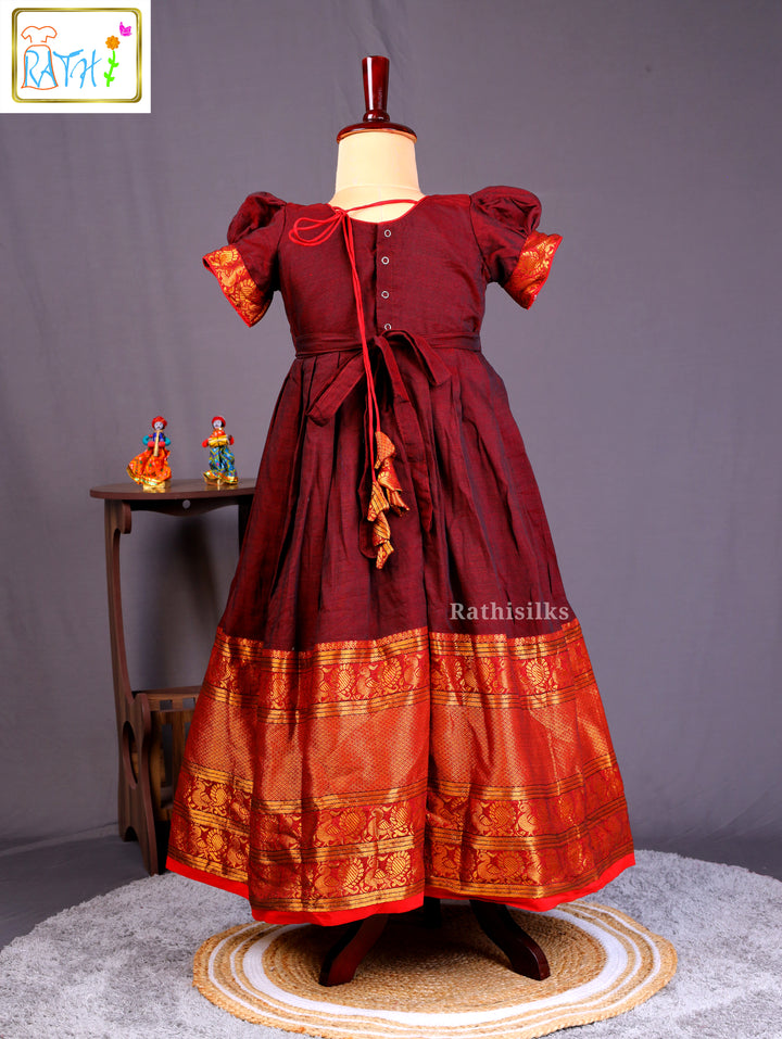 Elegant Maroon Narayanpet Cotton Frock