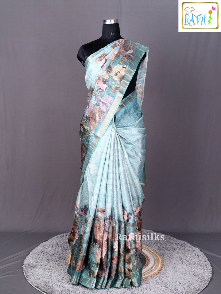 Mint Green Printed Synthetic Saree