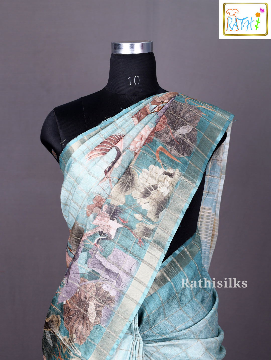 Mint Green Printed Synthetic Saree
