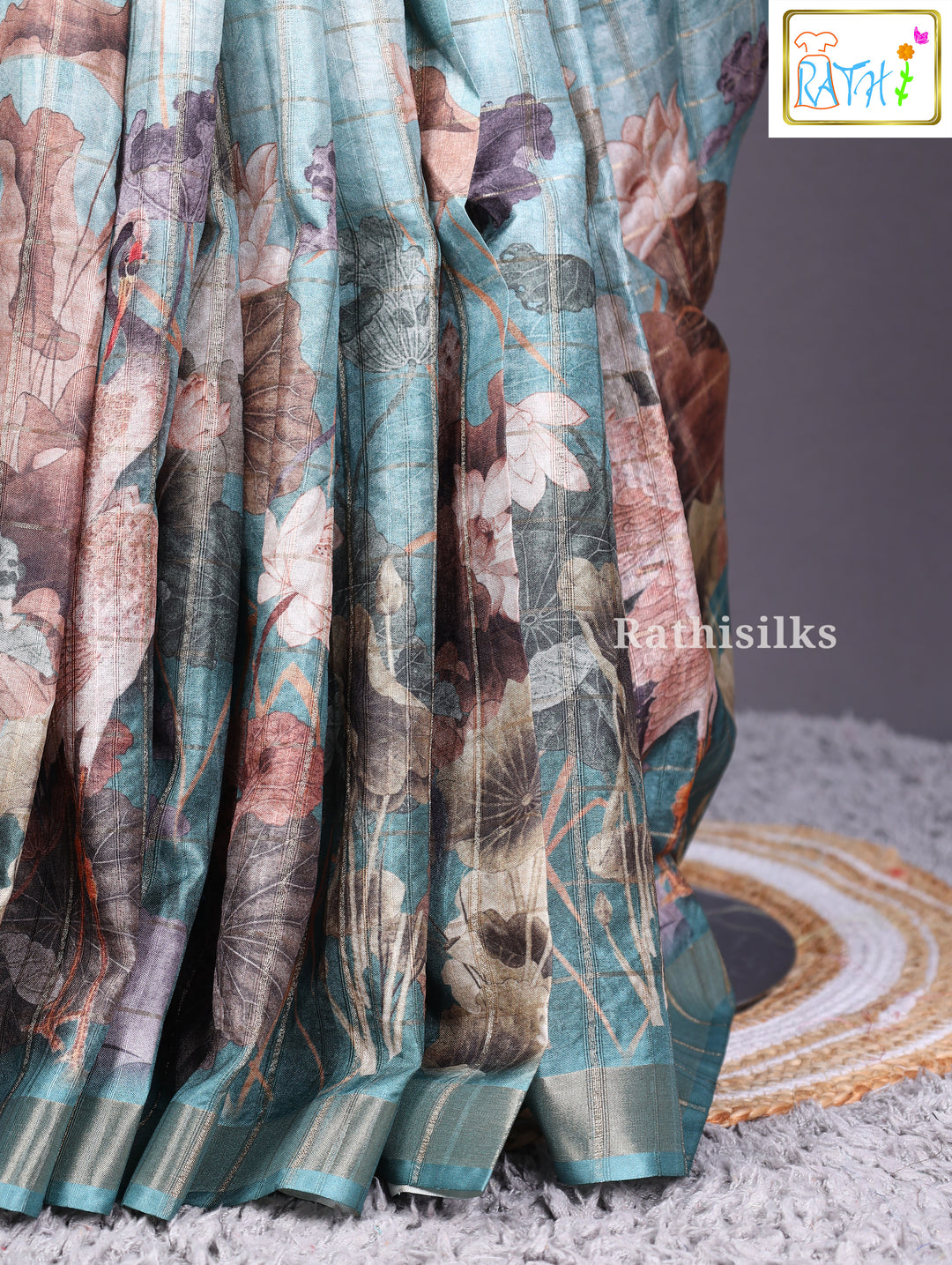 Mint Green Printed Synthetic Saree