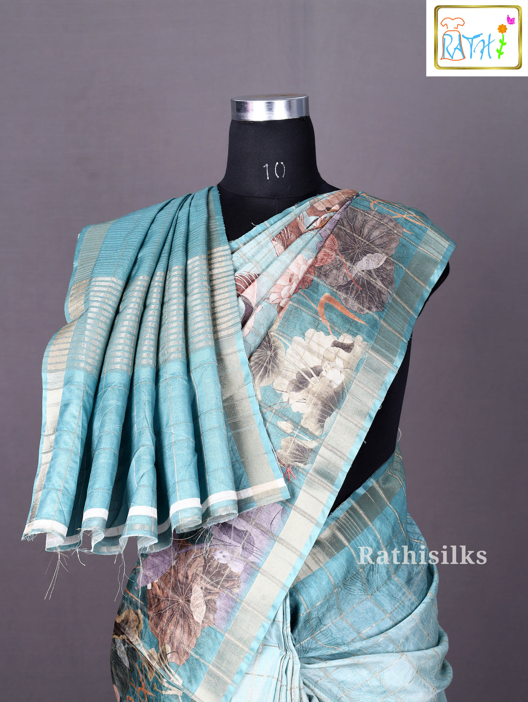 Mint Green Printed Synthetic Saree