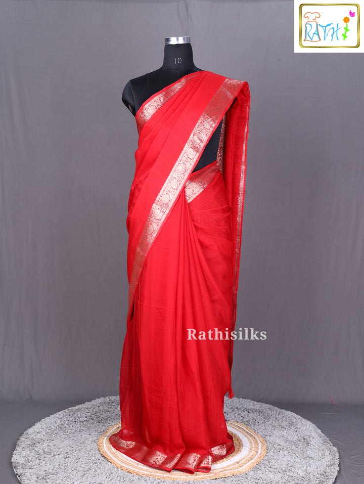 Graceful Red Semi Crape Saree
