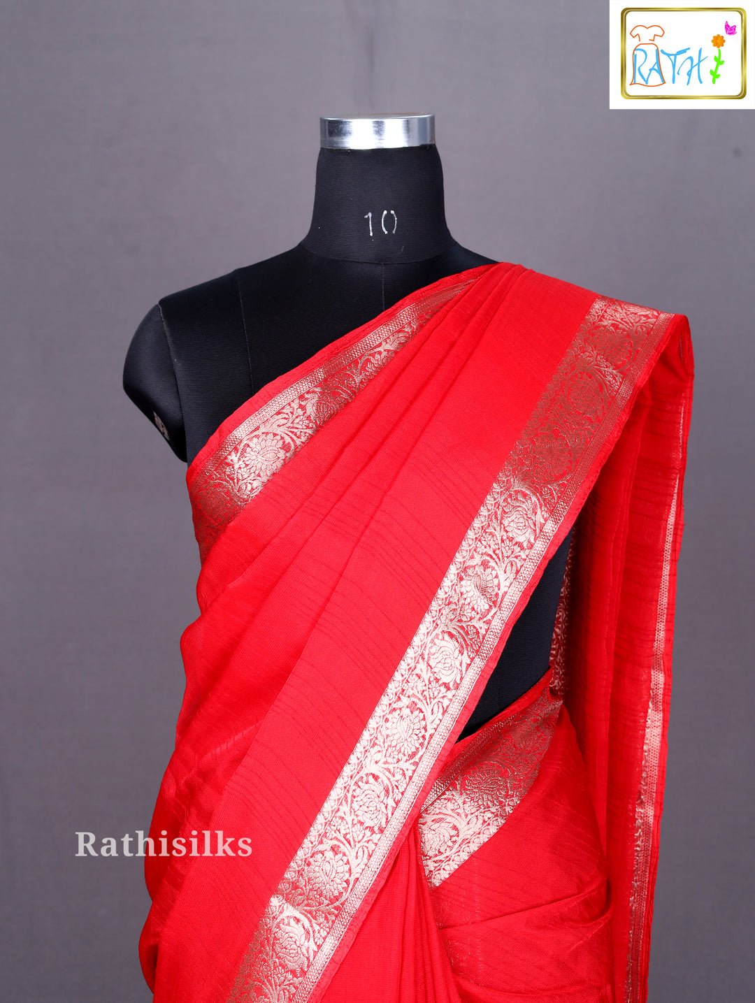 Graceful Red Semi Crape Saree