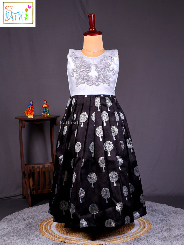 Elegant Black & Silver Silk Frock