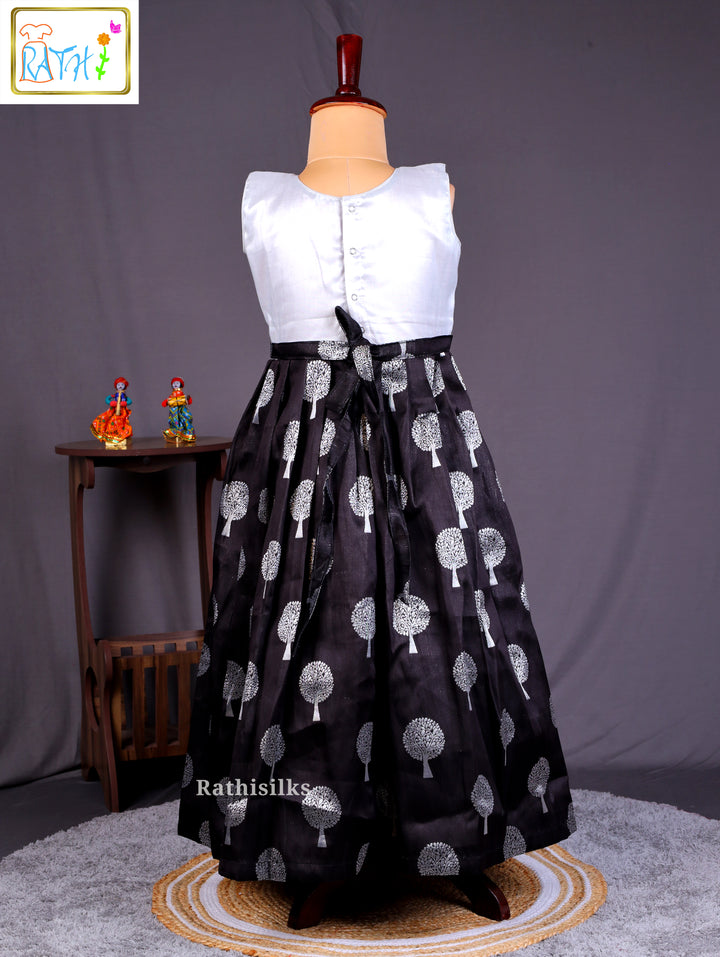 Elegant Black & Silver Silk Frock