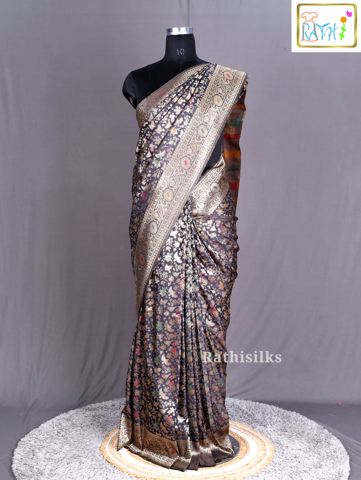 Rich Black Semi Banarasi Saree