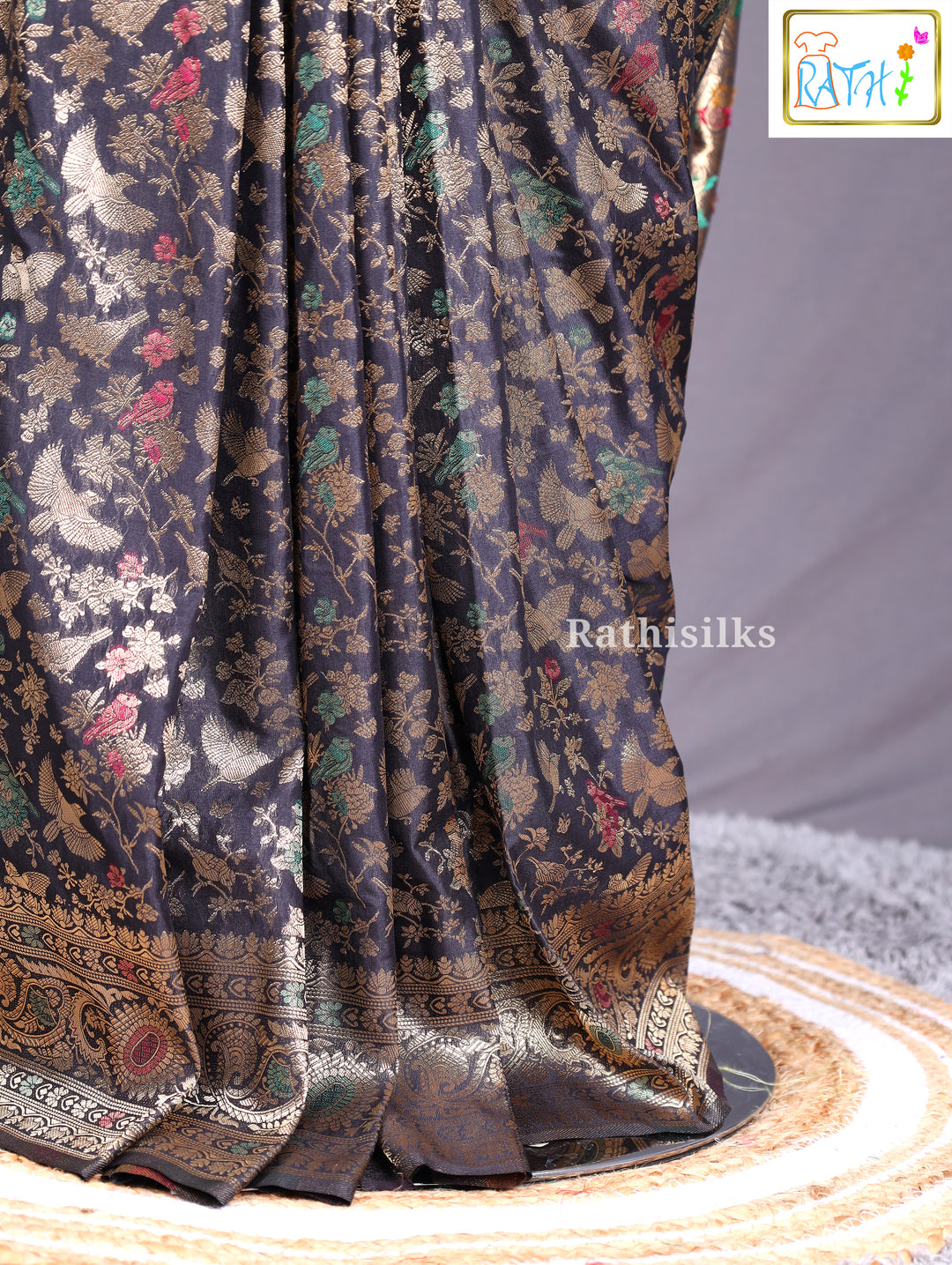 Rich Black Semi Banarasi Saree