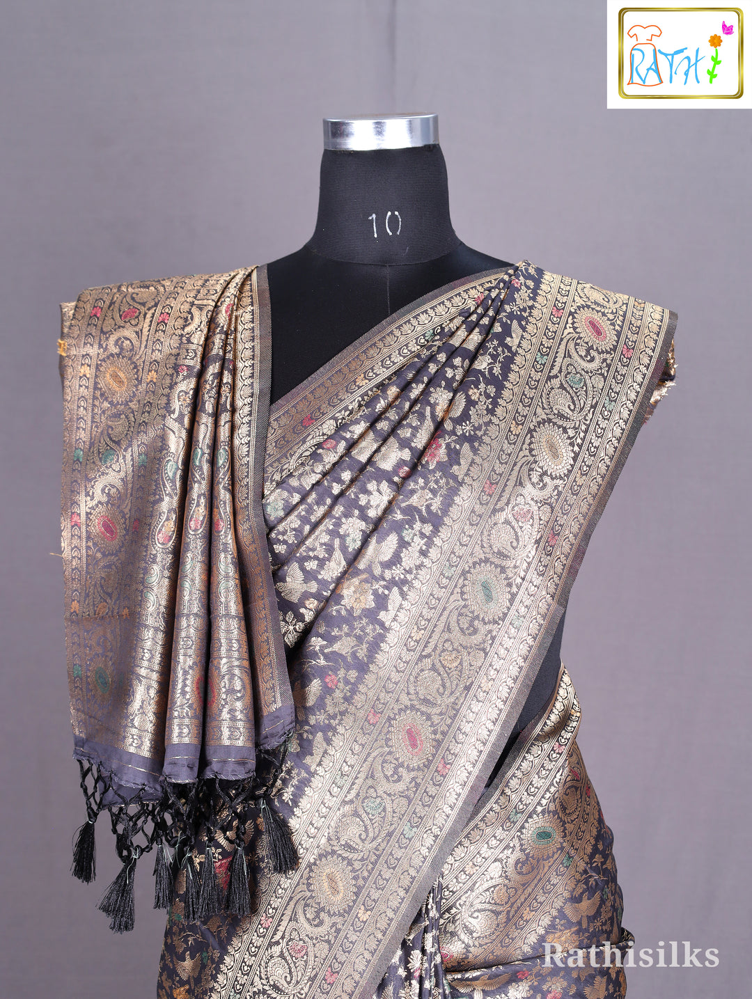 Rich Black Semi Banarasi Saree