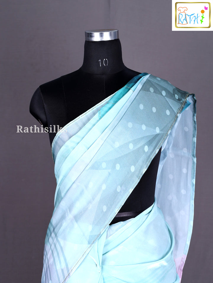 Soft Pastel Blue Satin Saree