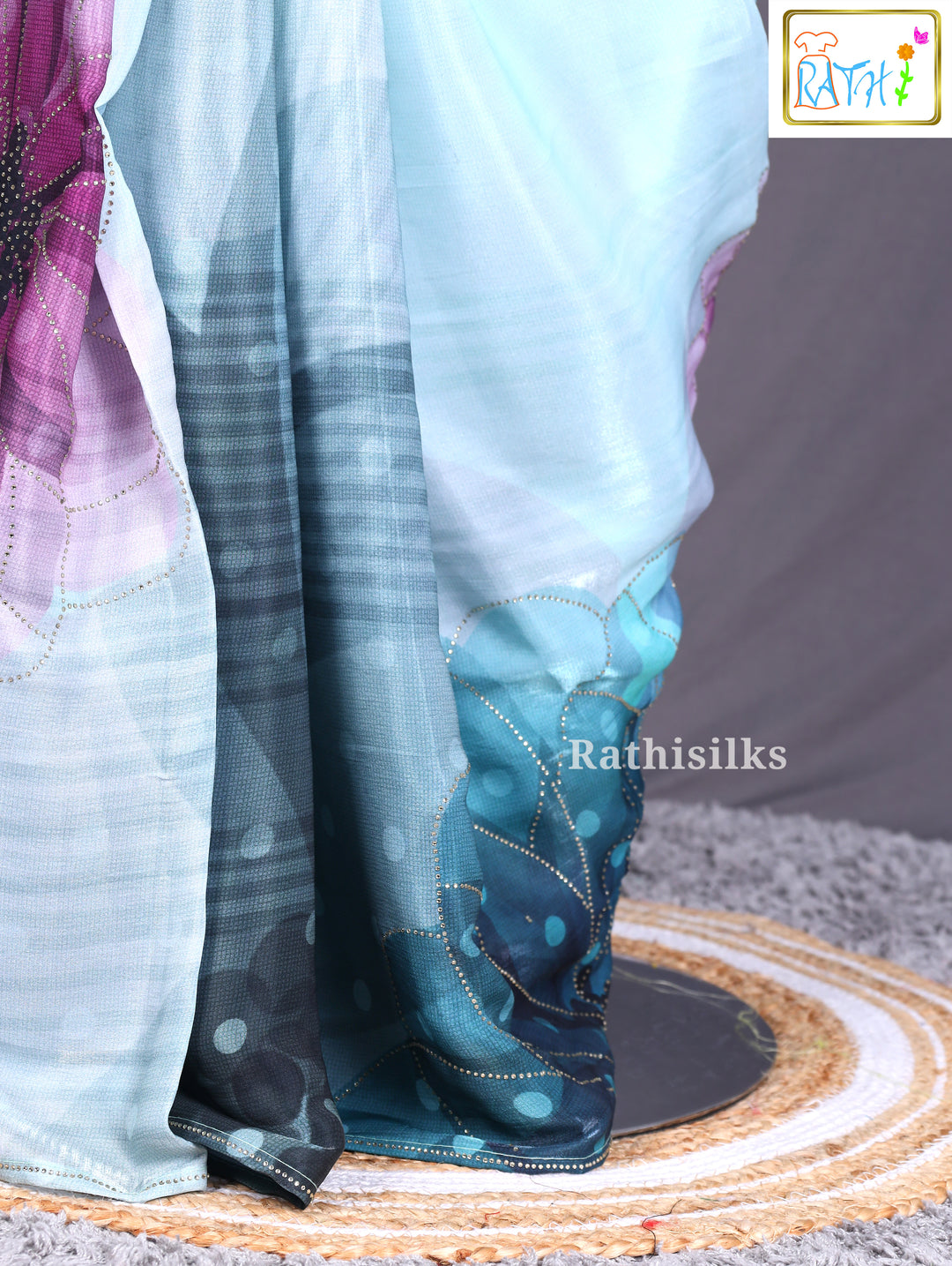 Soft Pastel Blue Satin Saree