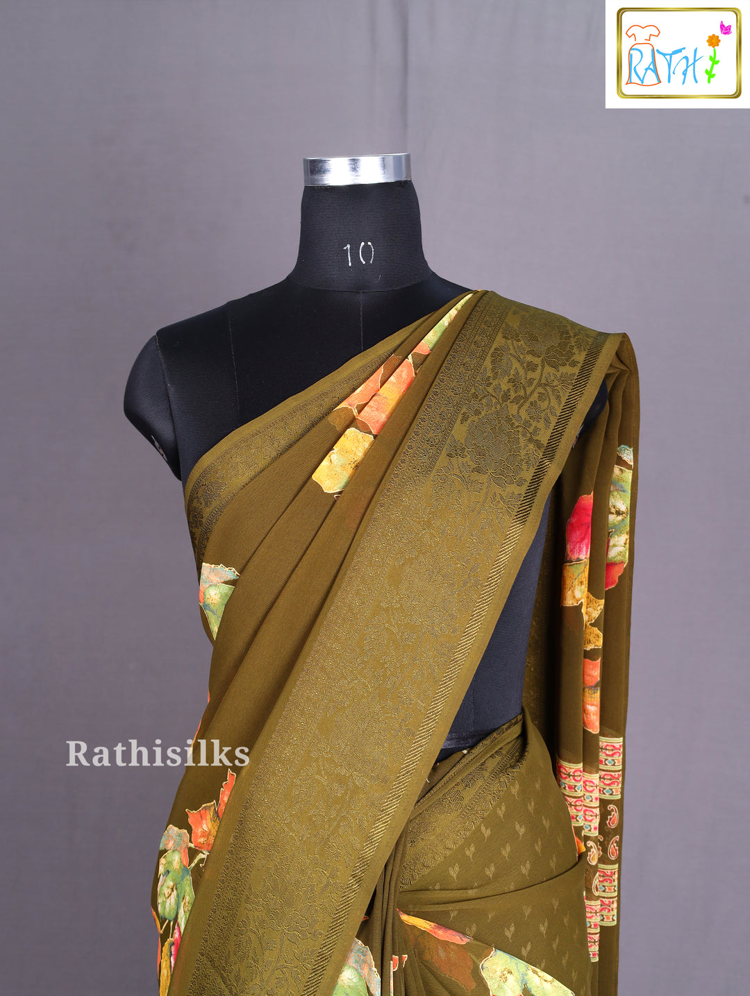 Elegant Olive Green Synthetic Saree