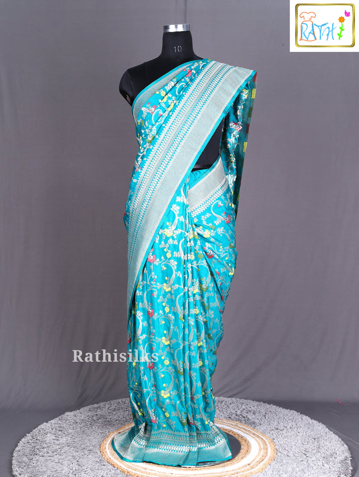 Turquoise Semi Banarasi Saree